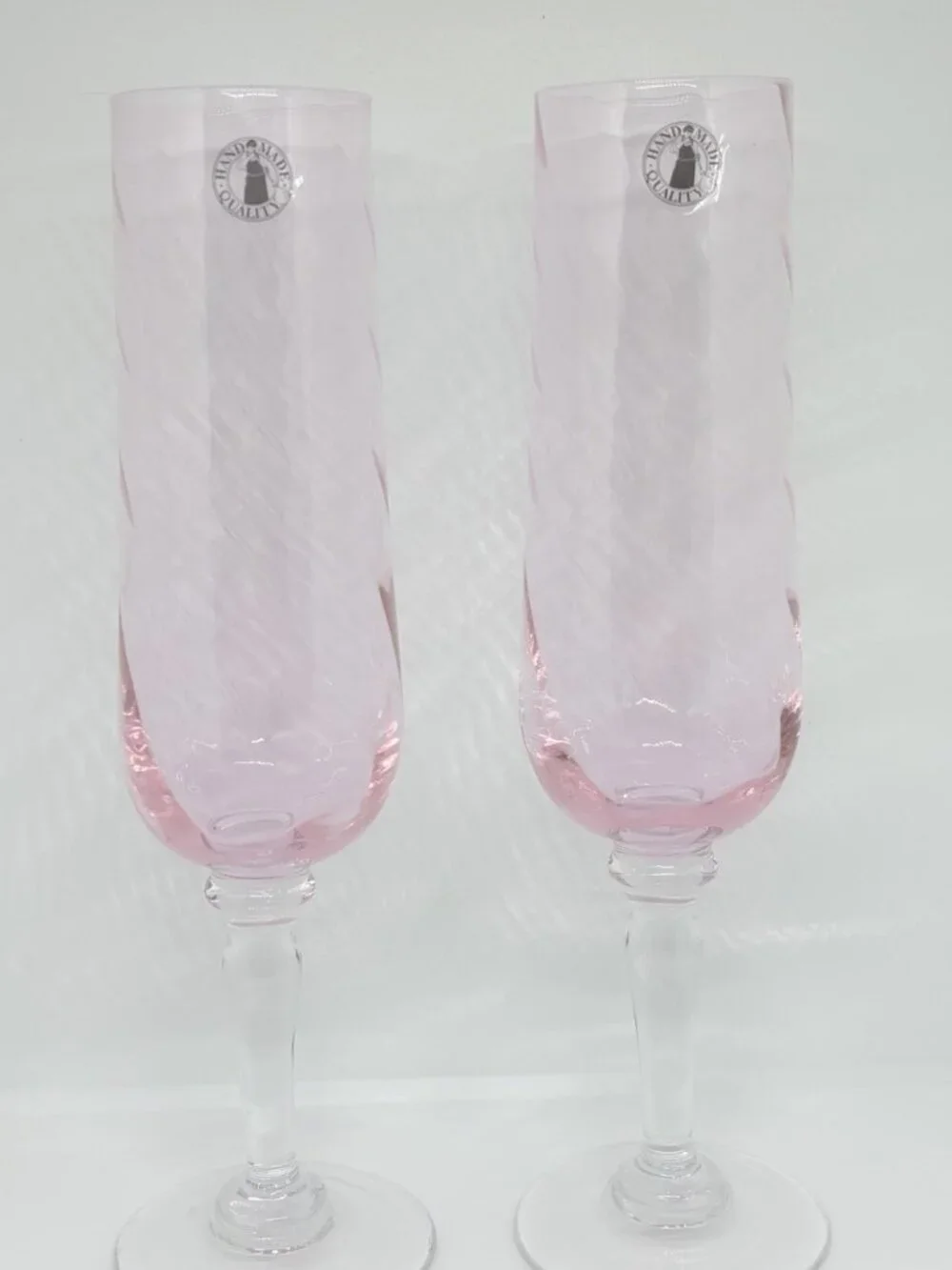 2 Champagne Flutes In Pink Optic Glasses Vtg Ikea Konungslig Set Of Two 9.75